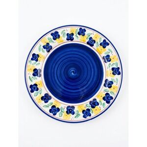 Vintage Verona Fine Porcelain Blue and Yellow Floral Swirl Rim Salad Plate